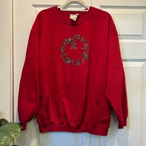Vintage Northern Reflections Christmas Bird Wreath Red Sweater XL